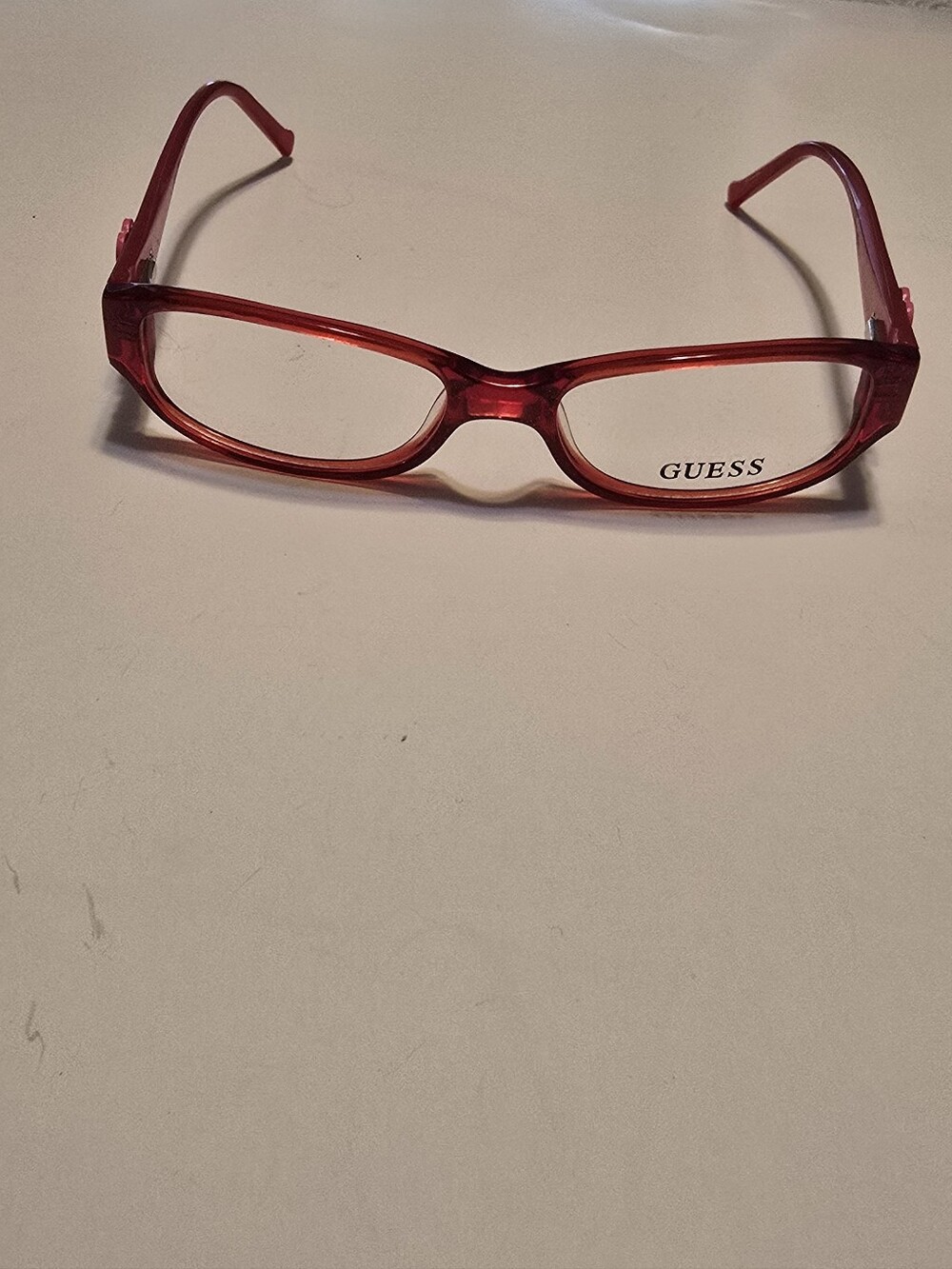 NEW! GUESS Teen Girls Red  Glitter Transparent Rectangular Glasses.